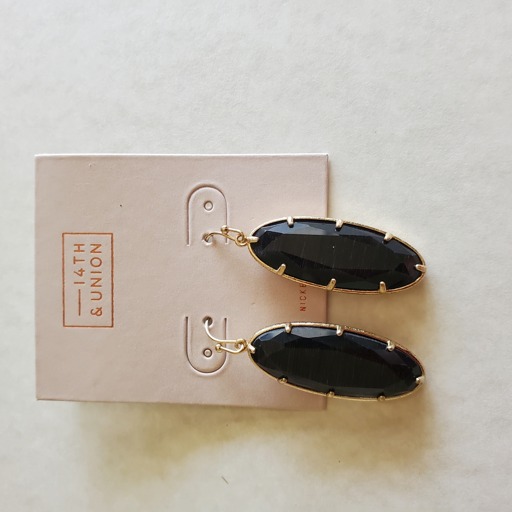 14th & Union Black Dangle Earrings with Polished Stones
